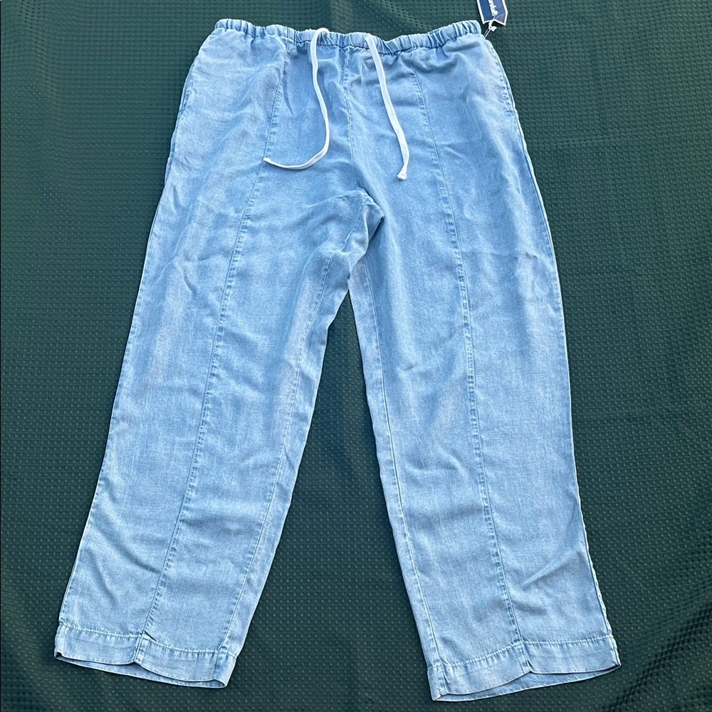 Light Blue Elastic Waist Casual Pants